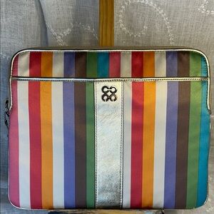 Coach NWOT Rainbow satin and leather padded pouch